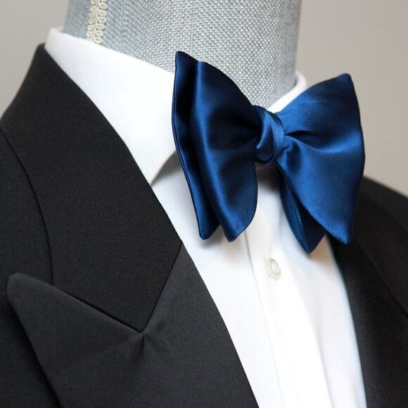 Men's Self-tied Bow Tie 100%Silk Big Butterfly Blue Solid S641 - Picture 7 of 16